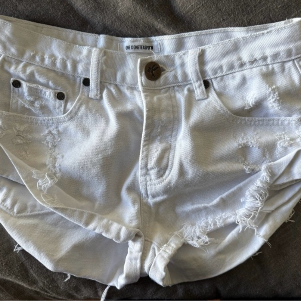 One Teaspoon White Ripped Jean Shorts